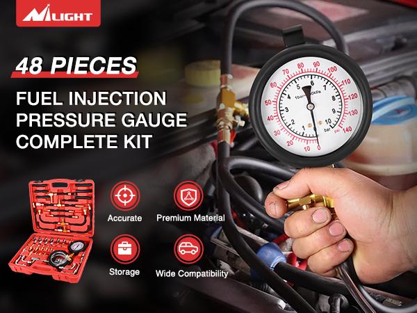 Nilight Fuel Injection Pressure Tester Kit, 0-140 PSI Fuel Pressure Gauge Master Automotive Test Tool for Most Car Truck Motorcycle SUV ATV RV tire inflator pump Leaks Brass dealsforyoudays