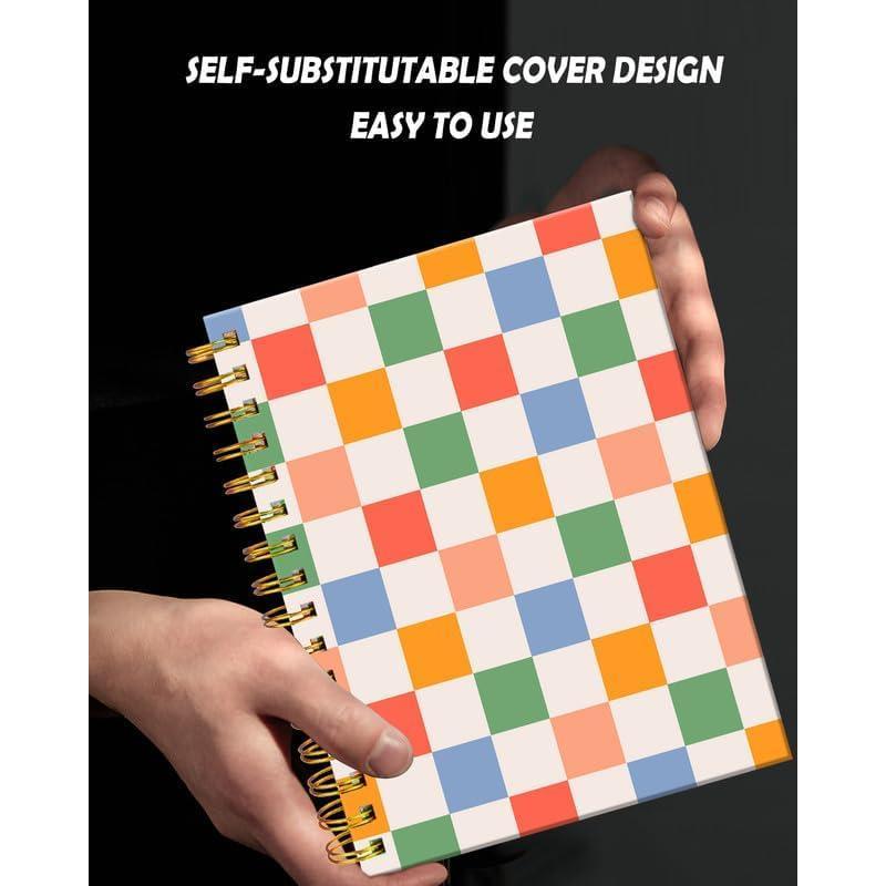 Spiral Journal Notebook for Women,A5 College Ruled Notebooks 6"x 8.4", 120 Pages (60 Sheets) Lined Journal with  Thick Paper, for School Office (Retro Colorful Checkered)