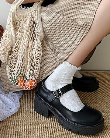 Womens Chunky Mary Janes Shoes Round Toe Platform Ankle Strap Chunky Heel Uniform Dress Shoes