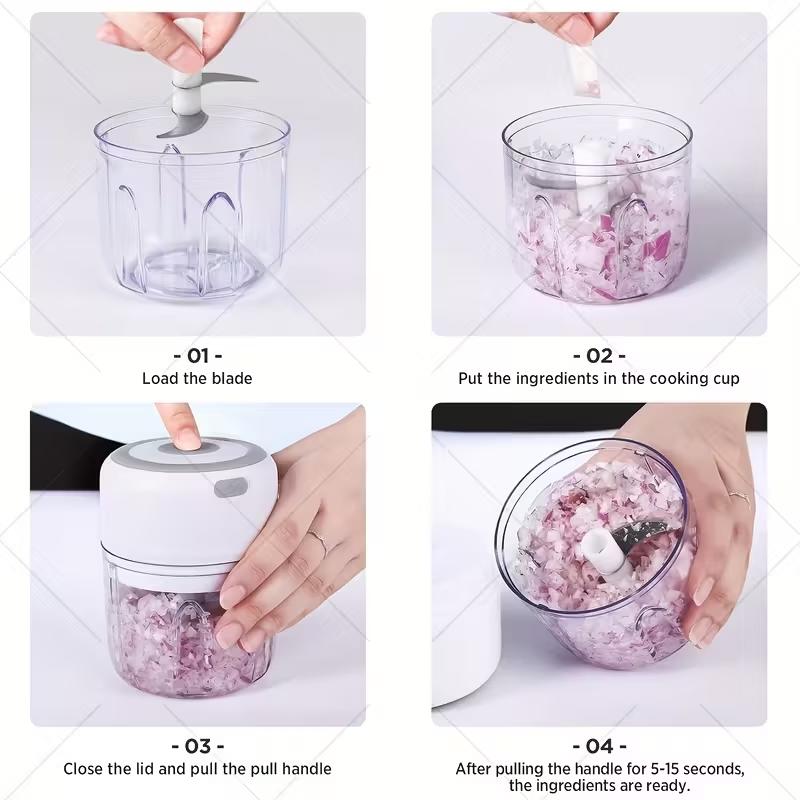 Portable Electric Garlic Mincer and Vegetable Grinder, Portable Veggie Chopper, 250ML USB Rechargeable Food Processor, Multifunctional Food Chopper, Garlic Crusher, 1200 Rpm Motor, Home Travel Small Design detail 5