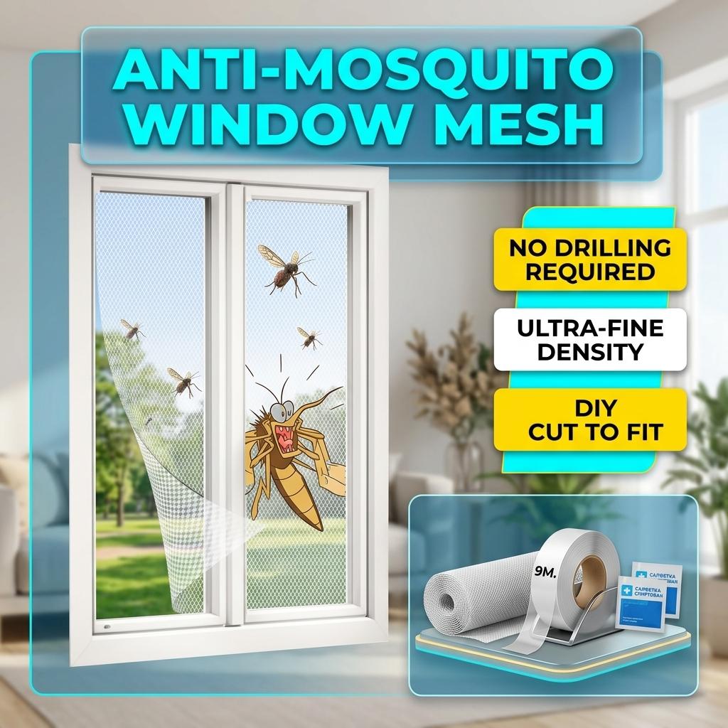 Summer Mosquito-Free Window Mesh, Self-Adhesive Magic Tape, Breathable Anti-Mosquito Screen, Easy Installation, Home Use, Invisible Design