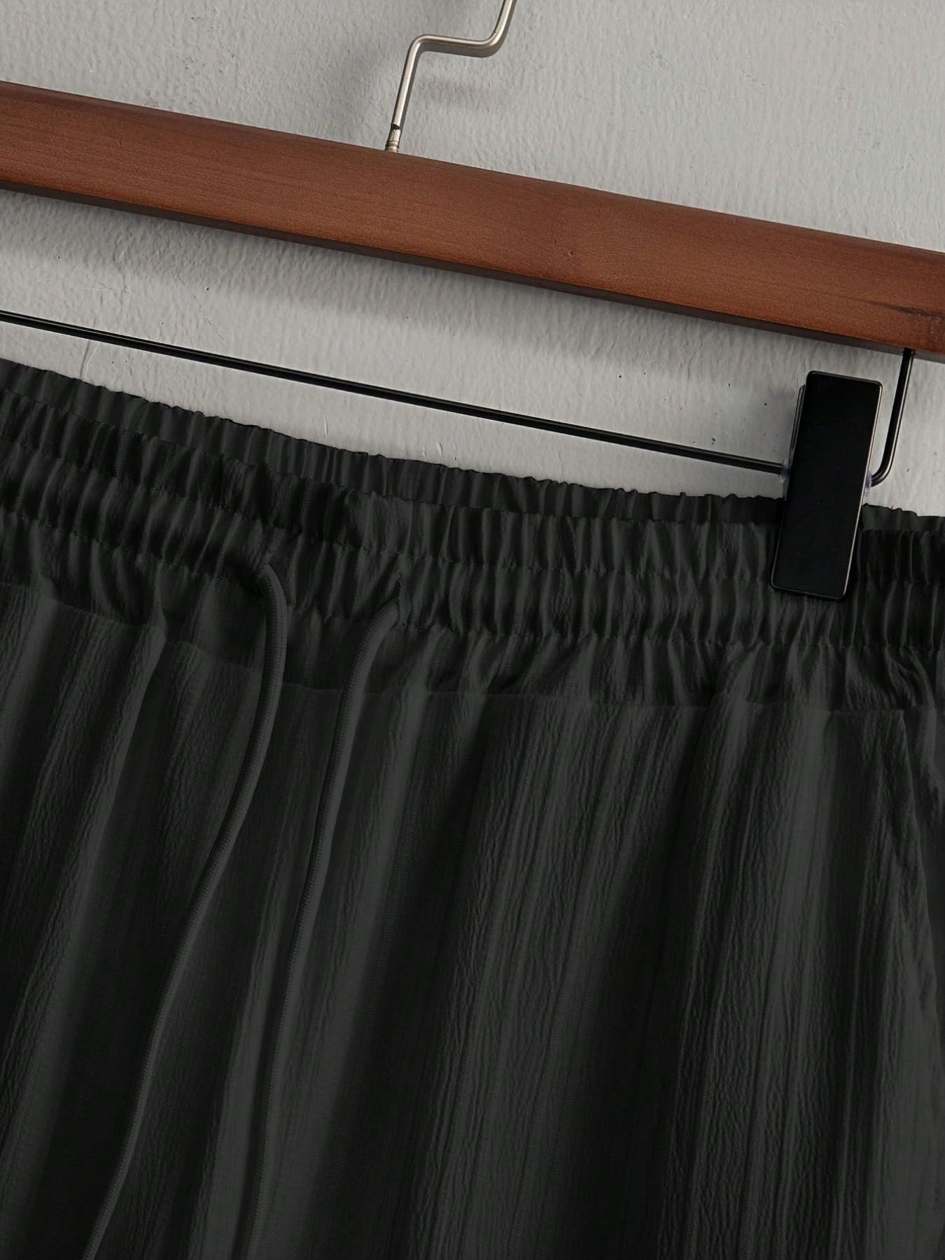 Men's Textured Stand Collar 2-Piece Outfit Set | Black/White/Grey Color Options | Short Sleeve Button Shirt + Drawstring Waist Shorts | Soft Breathable Fabric | Perfect for Summer Casual Outings, Streetwear & Smart Casual Style | Essential Set