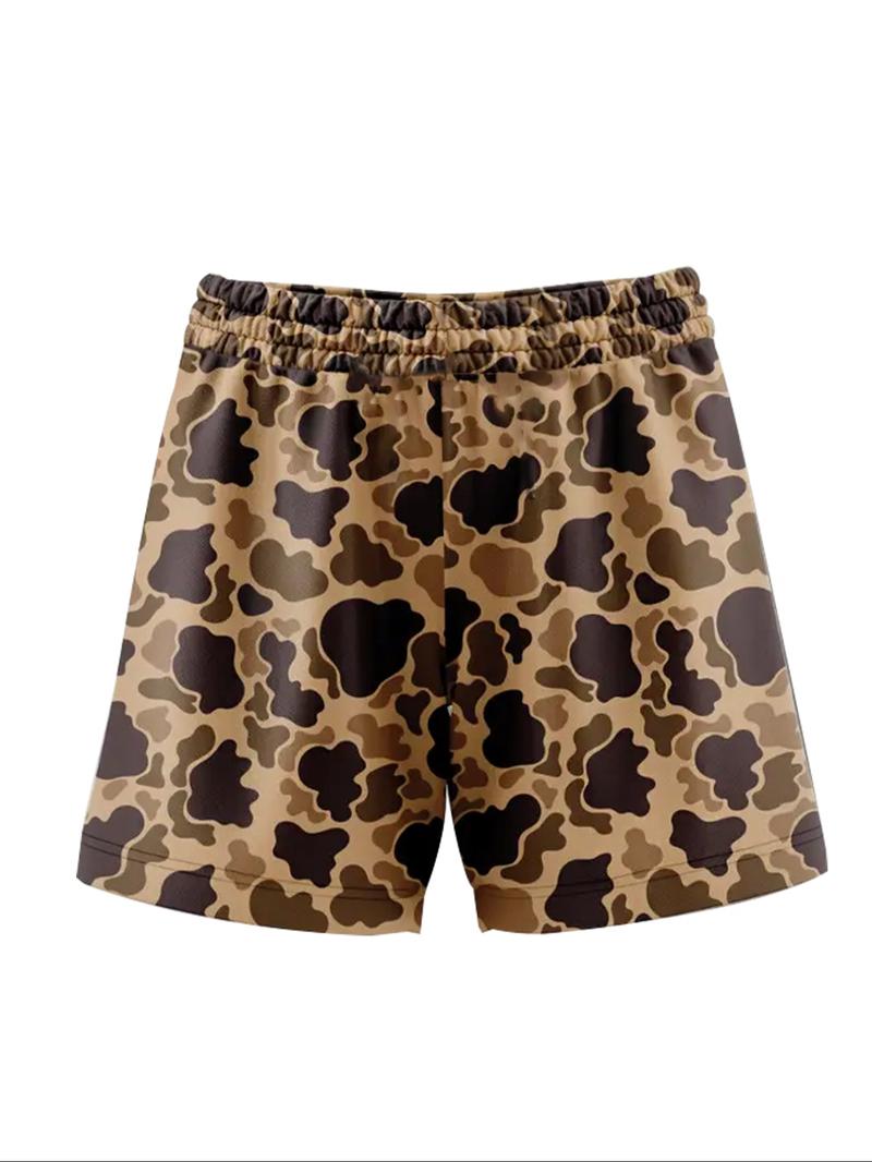 Men's Regular Fit Camo Print Drawstring Waist Beach Shorts, Camo Swim Trunks, Casual Comfy Breathable Swim Shorts for Summer, Men's Shorts for Beach Vacation