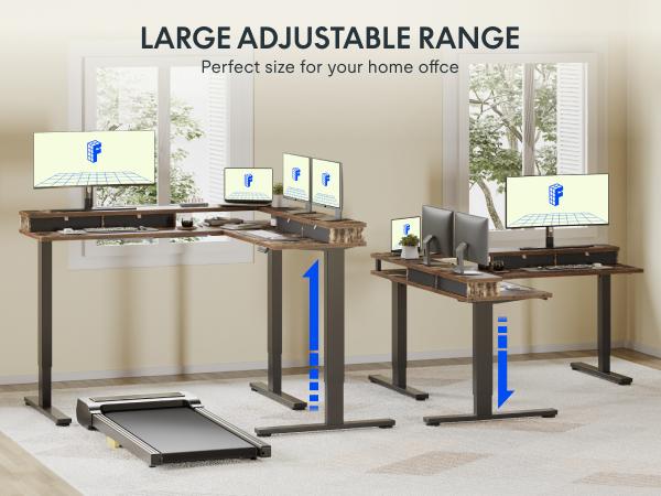 FLEXISPOT L-Shaped Electric Standing Desk with 4 Drawers & USB Charger Adjustable Height  for Home Office Gaming Height Adjustable Home Office Corner Desk with Monitor Shelf