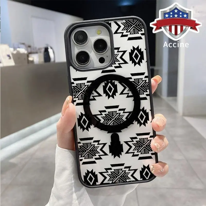 Magnetic Smartphone Casing for iPhone 18 17,16 Pro Max,15,14,13,12,11,Air,Plus,XR,XS - Wireless Charging Support, Western Noir Pattern, Non-Yellowing Silicone, Transparent Acrylic, Drop Protection for Handheld Cellphone Devices, Accessories