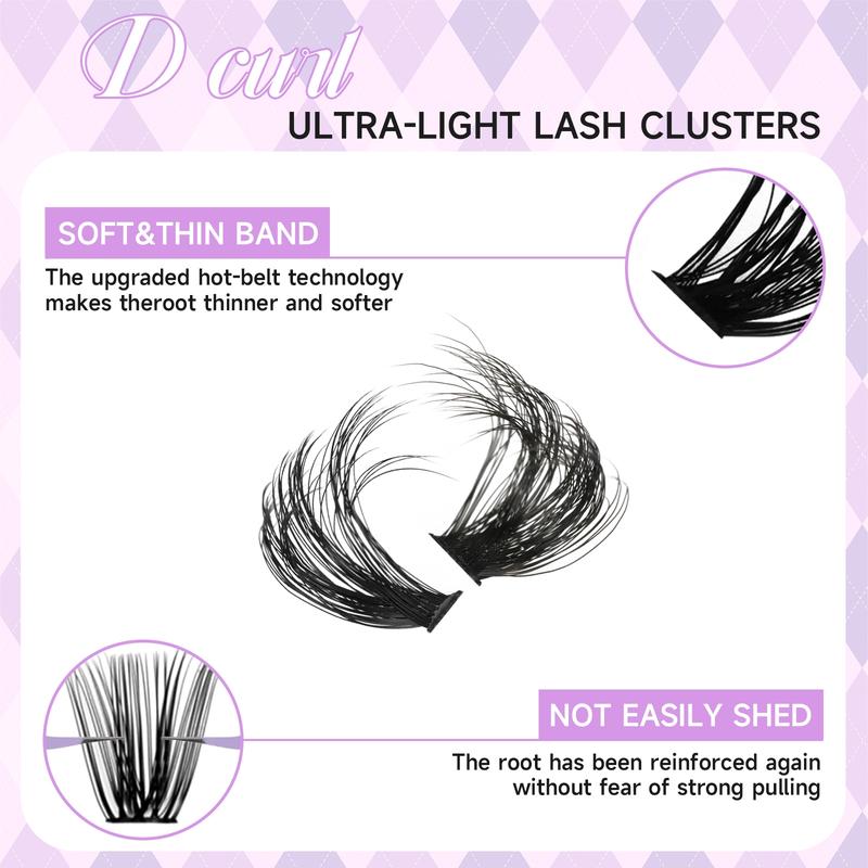 DIY Lash Extension Kit 100D+150D Volume Lash Clusters with Spikes Lash Extension Kit Bottom Lashes Wispy Cluster Eyelash Extensions Kit with Lash Bond and Seal Tweezer Brush Easy To Apply Eyelash Set