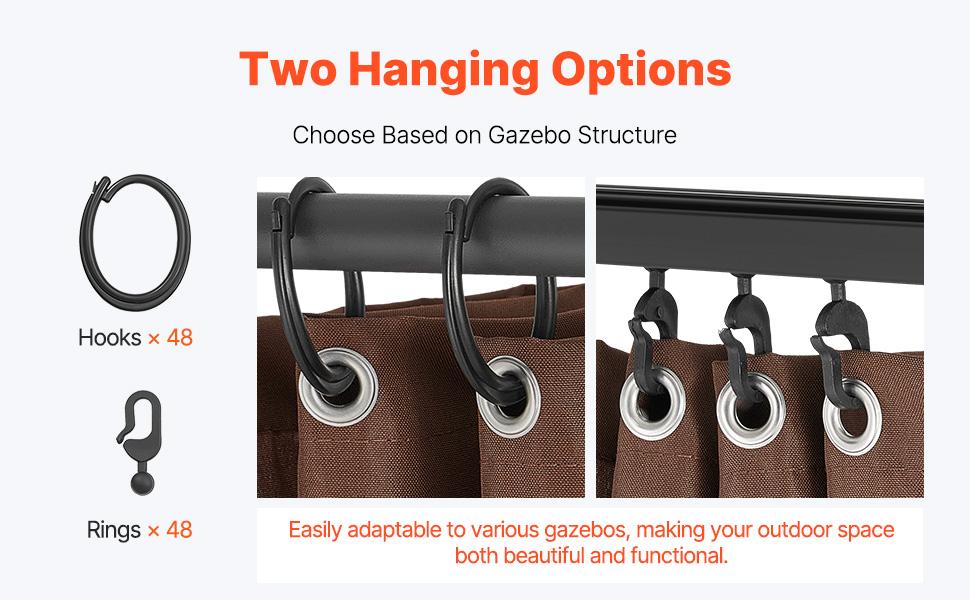 VEVOR Gazebo Curtains Outdoor, Fit Most 10'x 10'x 6.9' Gazebos, 4-Panel Sidewall Gazebo Privacy Curtains with Zippers, Outdoor Curtain Replacement for Patio Canopy, Only Curtain, Coffee