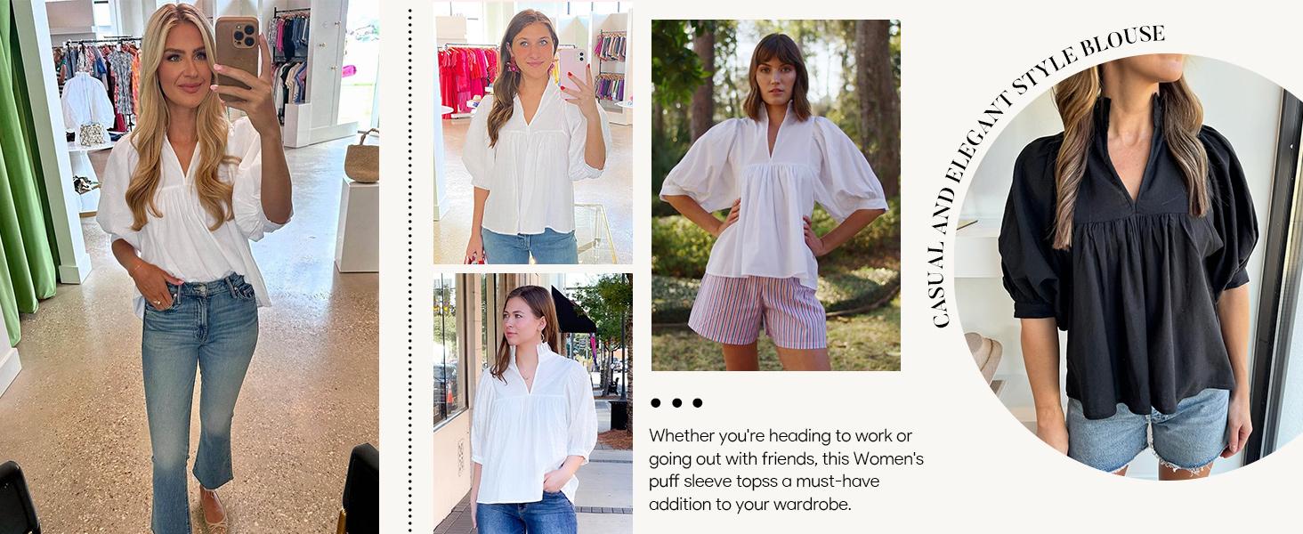 Cicy Bell Womens V Neck Puff Sleeve Blouse Babydoll Peplum Tops Dressy Casual Pleated Loose Fit Shirts Cicy Bell Womens V Neck Puff Sleeve Blouse Babydoll Peplum Tops Dressy Casual Pleated Loose Fit Shirts