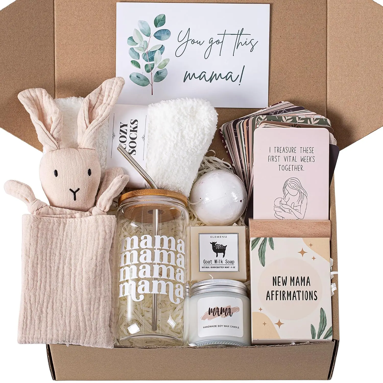 7 Piece New Mom Care Package, Postpartum Gifts After Birth, Essentials Kit for Expecting First-Time Moms