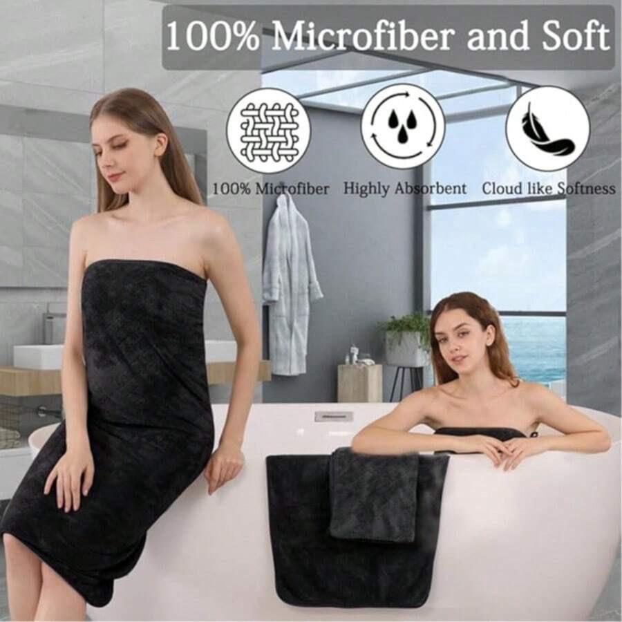 Women's Bath Towel Set - Adjustable Microfiber Super Absorbent, Bath Towel And Bathroom Shower Head Cover, Quick Drying Hair And Body, Suitable For Gym, Spa, Sauna And After Shower Body Covering, Pink Gray Back To School