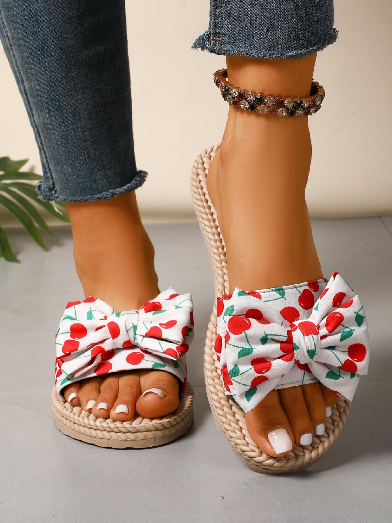 Women's Fashionable Bowknot Design Slides, Casual Comfortable Flat Slippers for Beach, All-match Slide Sandals for Daily Wear, Walking Shoes