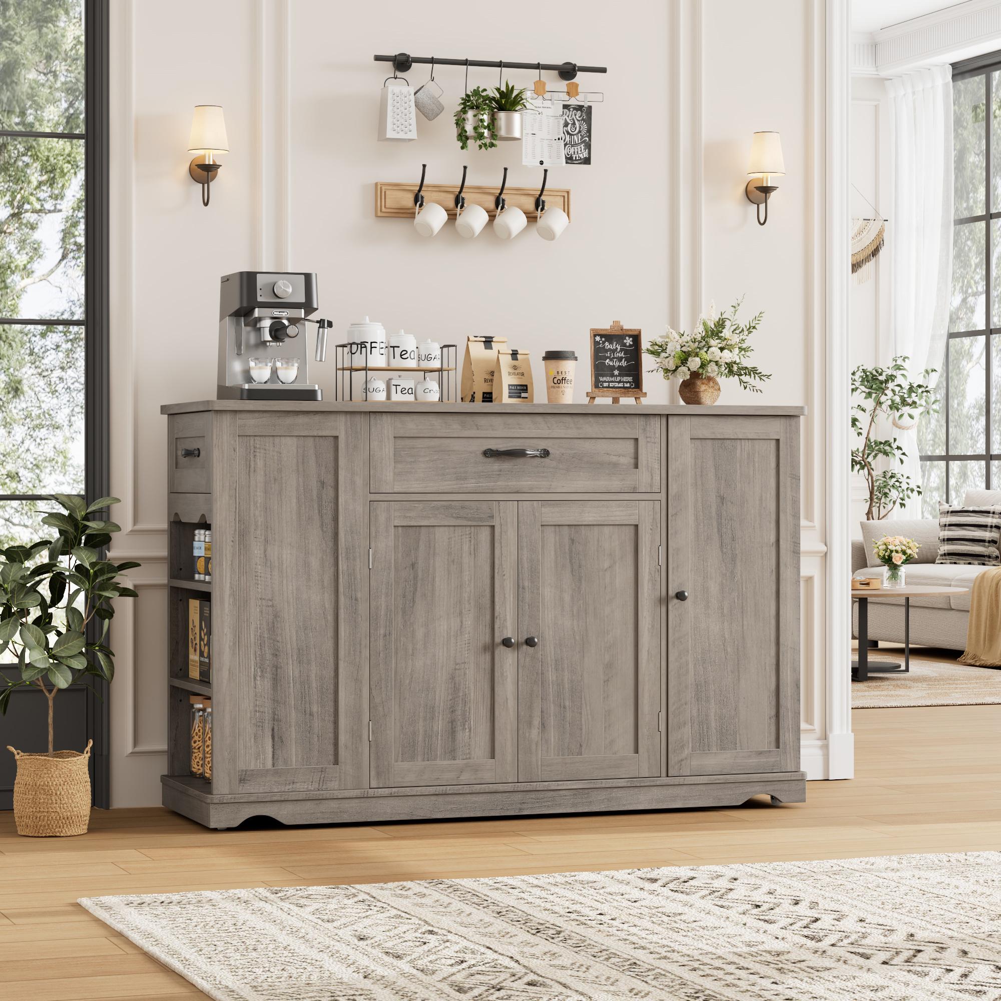 HOSTACK Kitchen Island Cart with Storage, 47'' Kitchen Storage Island on Wheels with 2 Drawers, Rolling Island Table with Adjustable Shelves, Mobile Buffet Sideboard Cabinet