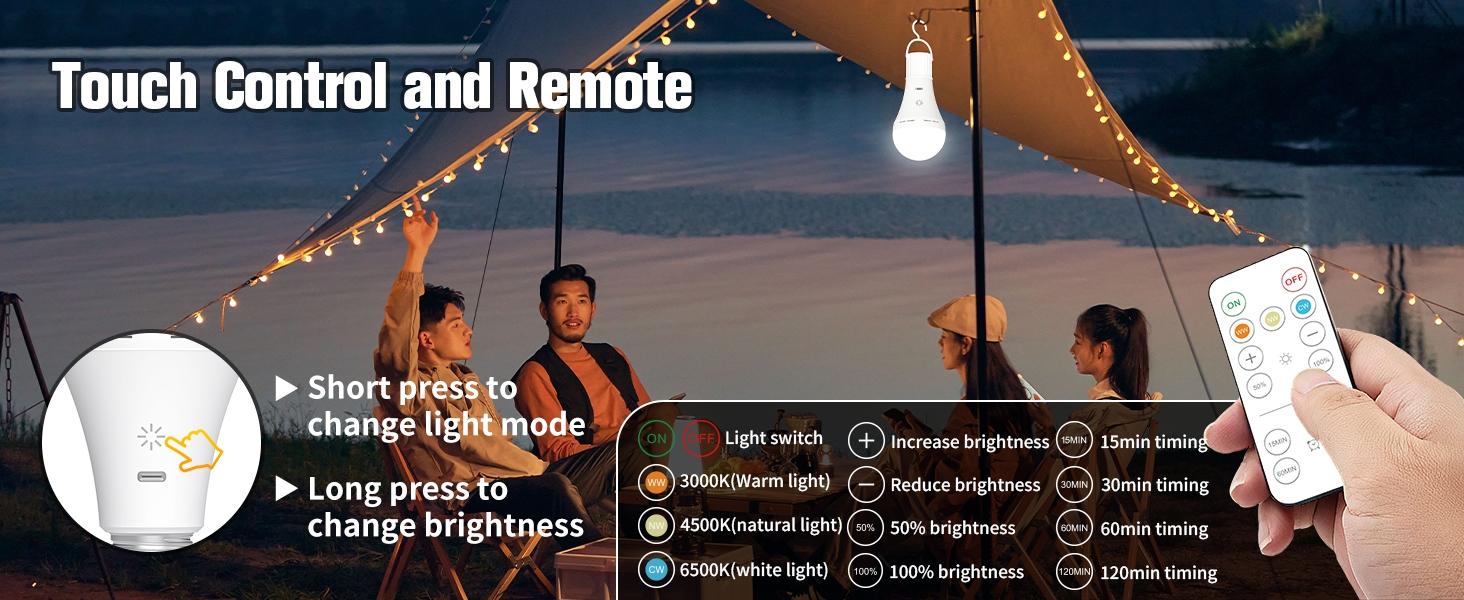 Emergency Rechargeable Light Bulb with Remote Control, 2600mah Battery Operated LED Bulb for Home, Camping, Tent, Power Failure Emergency Lighting