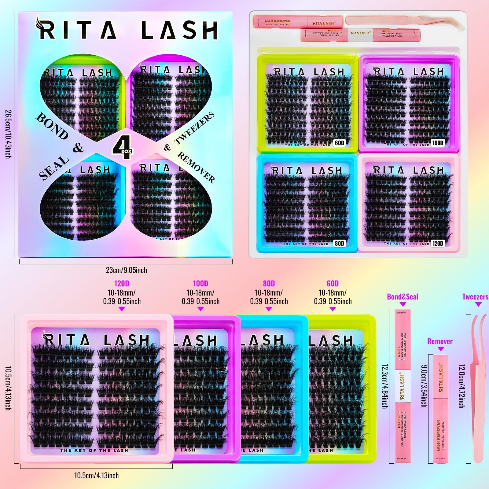 RITALASH 544PCS 4 Styles Upgrade Cat Lash Clusters Gift Packs, WaterProof Lashes Eyelash Clusters Extensions for Beginners and Proficient, DIY at Home Easily, Extension Soft comfortable Easy Apply Natural Look for Makeup gift Lash Clusters