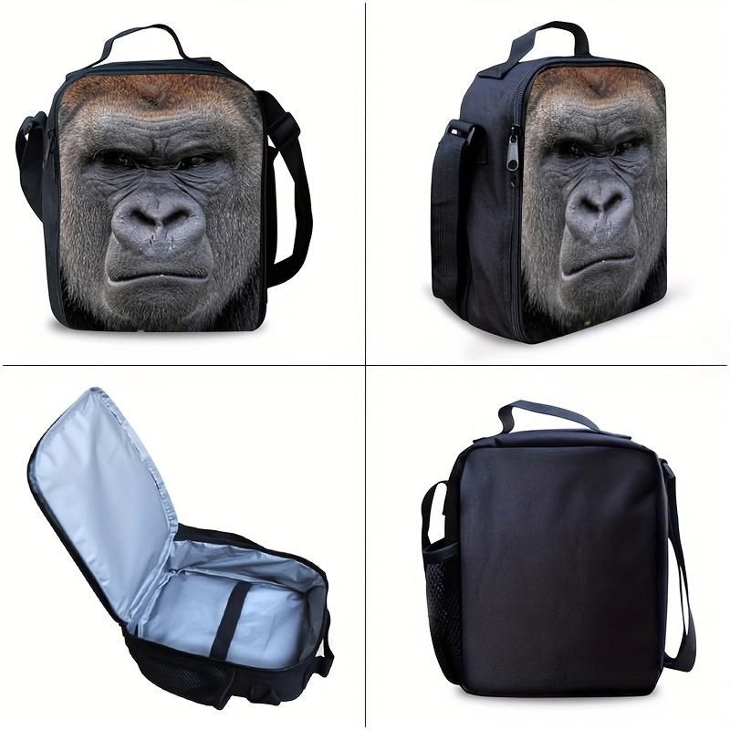 Wild Vibe 3-Piece School Backpack Set - Oxford Cloth, Adjustable Straps, Ultra-Realistic Silverback Gorilla Print on Black Background, Includes Lunch Bag & Cosmetic Bag, for Young Animal Lovers, Ideal for School/Outdoor Use Wild Vibe 3-Piece School Backpack Set - Oxford Cloth, Adjustable Straps, Ultra-Realistic Silverback Gorilla Print on Black Background, Includes Lunch Bag & Cosmetic Bag, for Young Animal Lovers, Ideal for School/Outdoor Use
