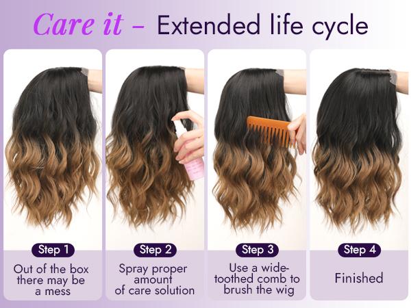 Brown Highlight Short Wavy Wig for Women 4*1 Lace Hairline Synthetic Wig - Natural Appearance for Everyday Hairstyle Adjustable Elastic Band