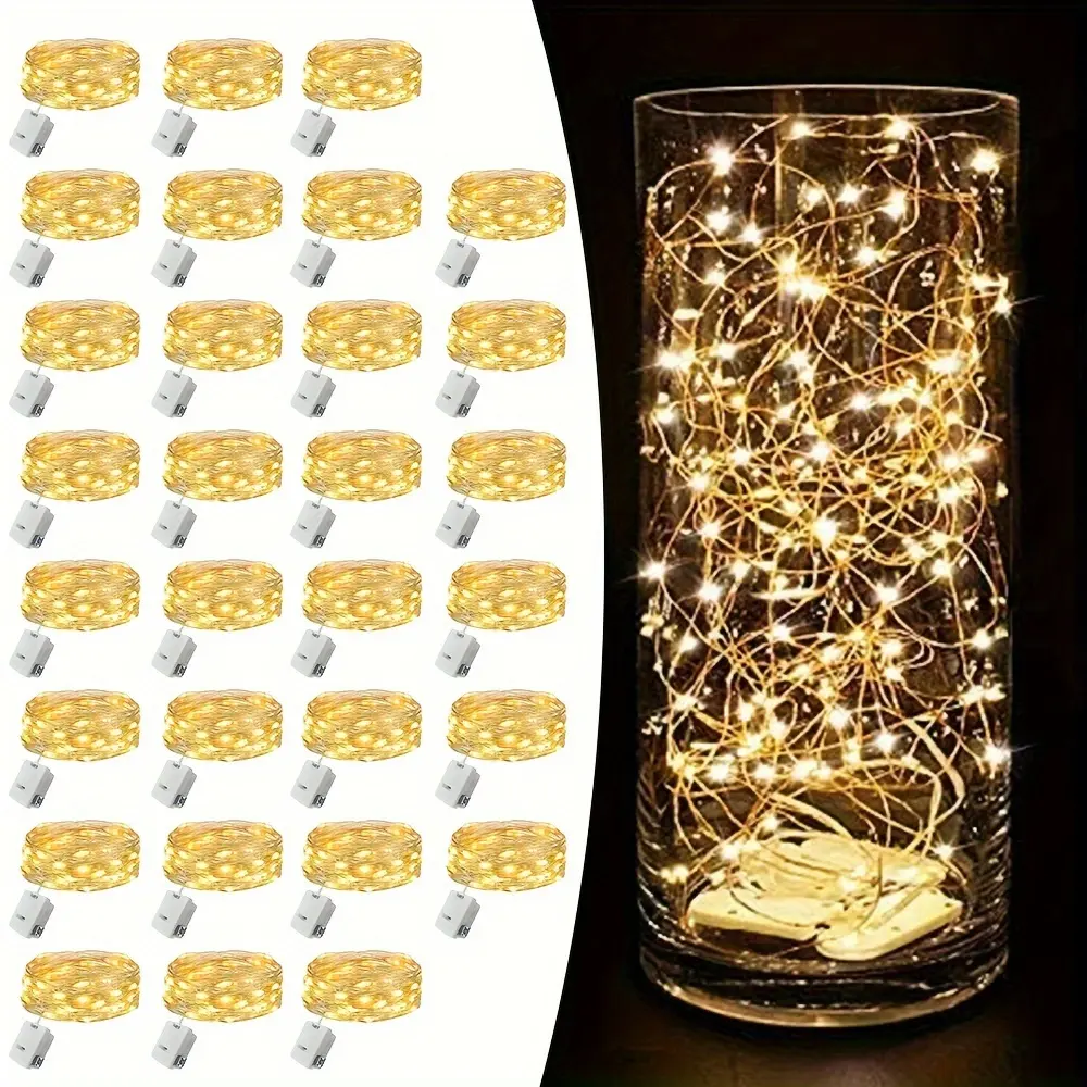 30 Pack LED Fairy Lights - Battery Operated Silver Wire - 6.5ft 20 LED Firefly Starry Moon Lights - Perfect for DIY Wedding, Party, Bedroom, Patio, Christmas Decor - Battery Included - Valentine's Day Gift!