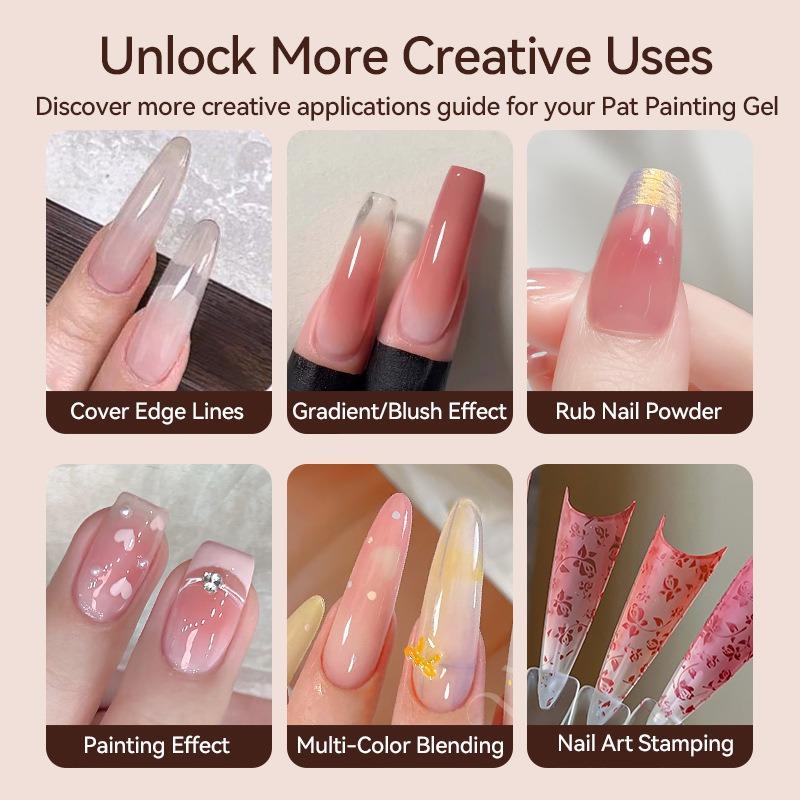 4-in-1 patting jelly nail polish gel cosmetic set with 16 cream tone pastel gel colors. Perfect for gradient and floral nail art. Easy application, suitable for professional salon and home manicure making.