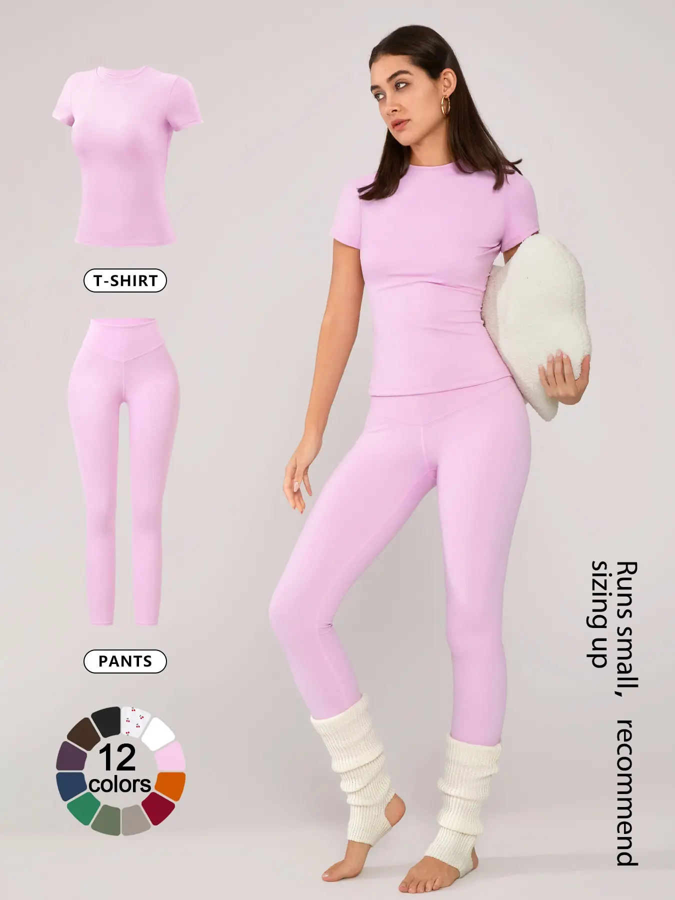 Women's Basic Solid Short Sleeve Tee & Leggings Cozy Loungewear, Casual Comfy Stretchy Fit Round Neck Top & Skinny Pants Matching Pajama Set, Ladies Knitted Fabric Sleepwear for Spring & Fall, Pjs, Pyjamas