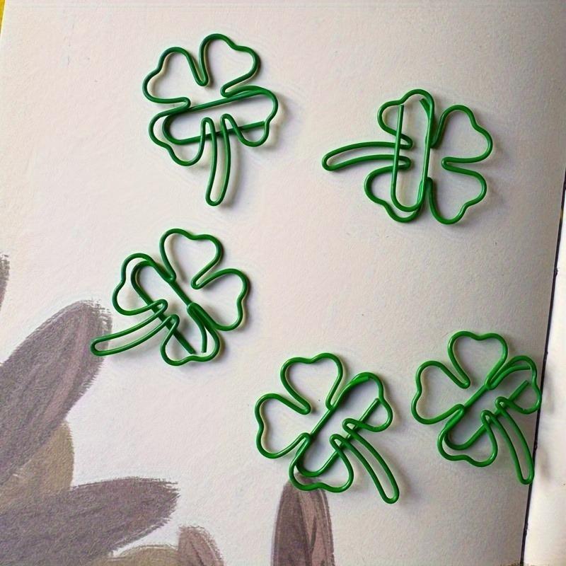 20pcs Green Four-Leaf Clover Paper Clips - Creative Metal Binder Clips, Stylish Office Supplies for Organizing Documents, Lucky Charm Design