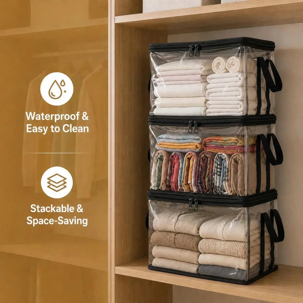 Large Clear Thick Plastic Storage Box with Hinged Lid, Heavy-Duty Durable High-Capacity Organizer for Home, Moving, Attic Large Clear Thick Plastic Storage Box with Hinged Lid, Heavy-Duty Durable High-Capacity Organizer for Home, Moving, Attic