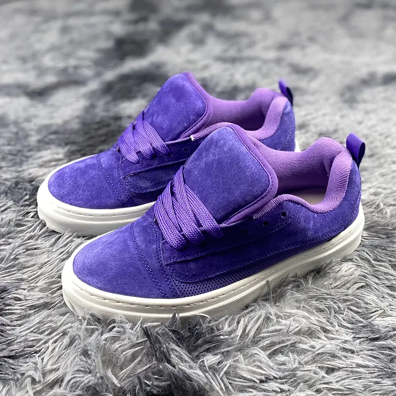 Violet Purple Suede Mesh Low Top Skate Sneakers for Women Men, Lace Up Casual Platform Flat Shoes, Trendy Y2K Streetwear Footwear, Breathable Daily Walking Sneakers for Shopping, Travel and Casual Hangouts