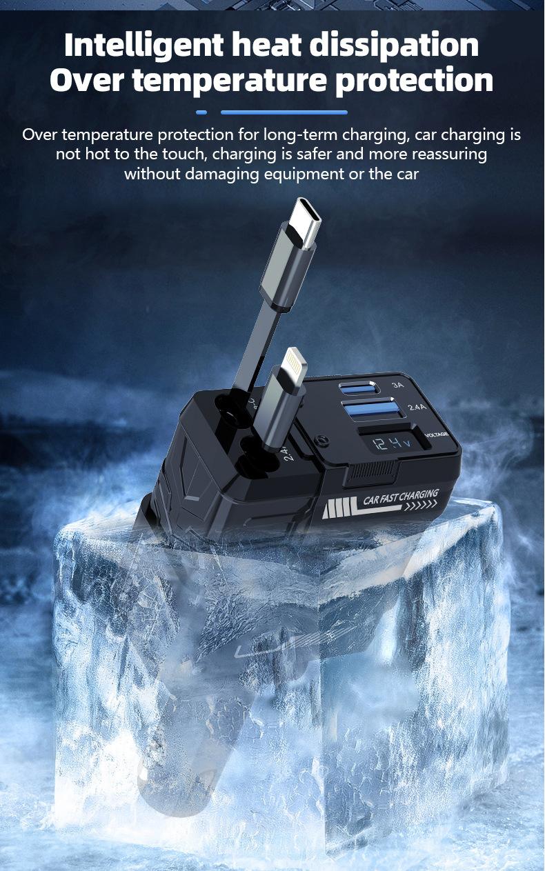 Joytutus 120W Retractable Car Charger 4-in-1 Fast Charging for iPhone Samsung iPad with 2 USB C Cables Type-C Output 5V/3A USB-A 5V/2.4A 12V-24V Devices Joytutus 120W Retractable Car Charger 4-in-1 Fast Charging for iPhone Samsung iPad with 2 USB C Cables Type-C Output 5V/3A USB-A 5V/2.4A 12V-24V Devices