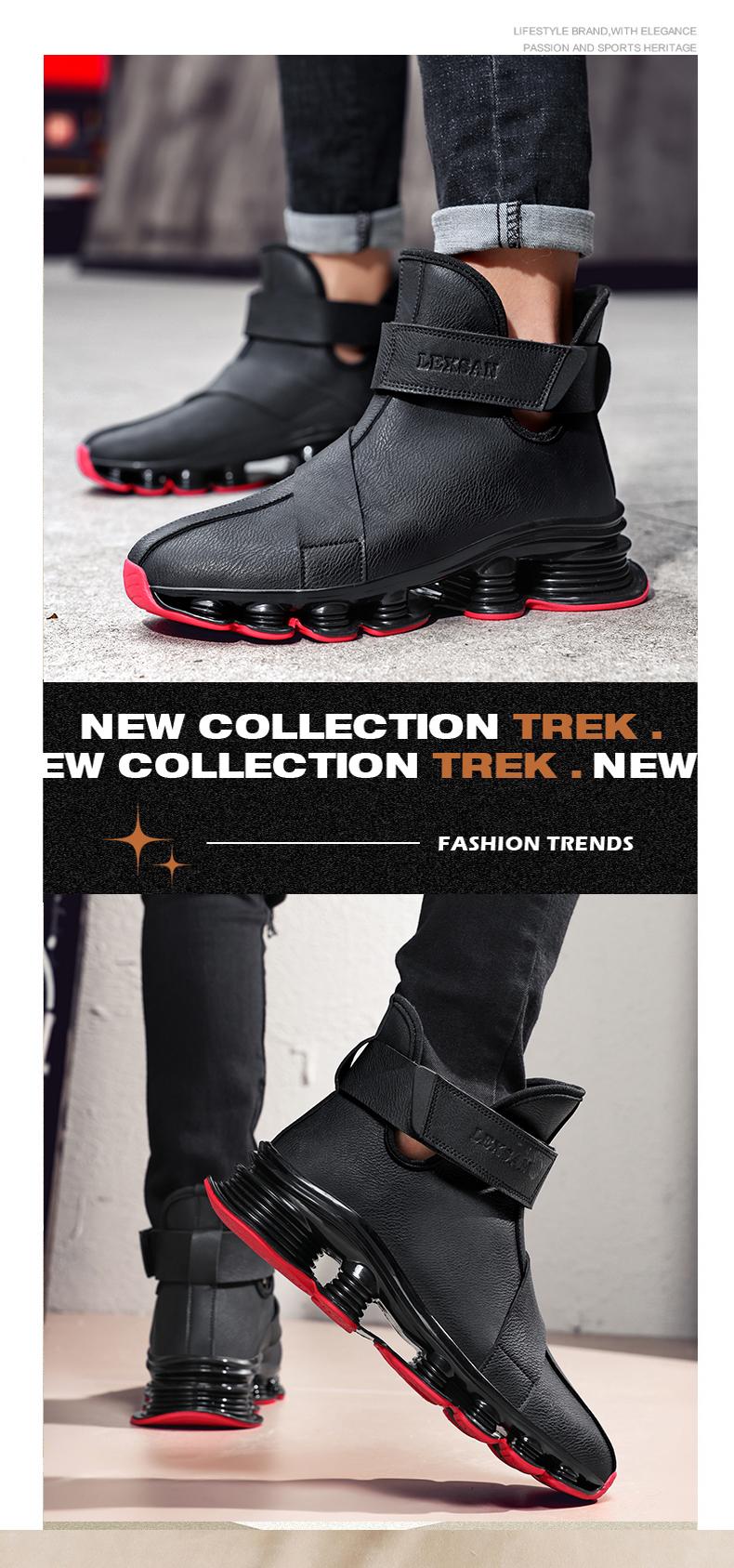 Men's Casual Boots Perforated Sole Sports Shoes Anti-Slip Running Shoes Adjustable Lacing Design All-Season Comfortable Shoe Style Training Athletic Black