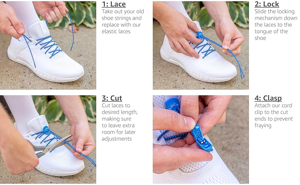 Lock Laces - Elastic No Tie Shoelaces 1 Size Fits All for Kids Adults Tieless Shoe Laces Tennis Shoes Sneakers