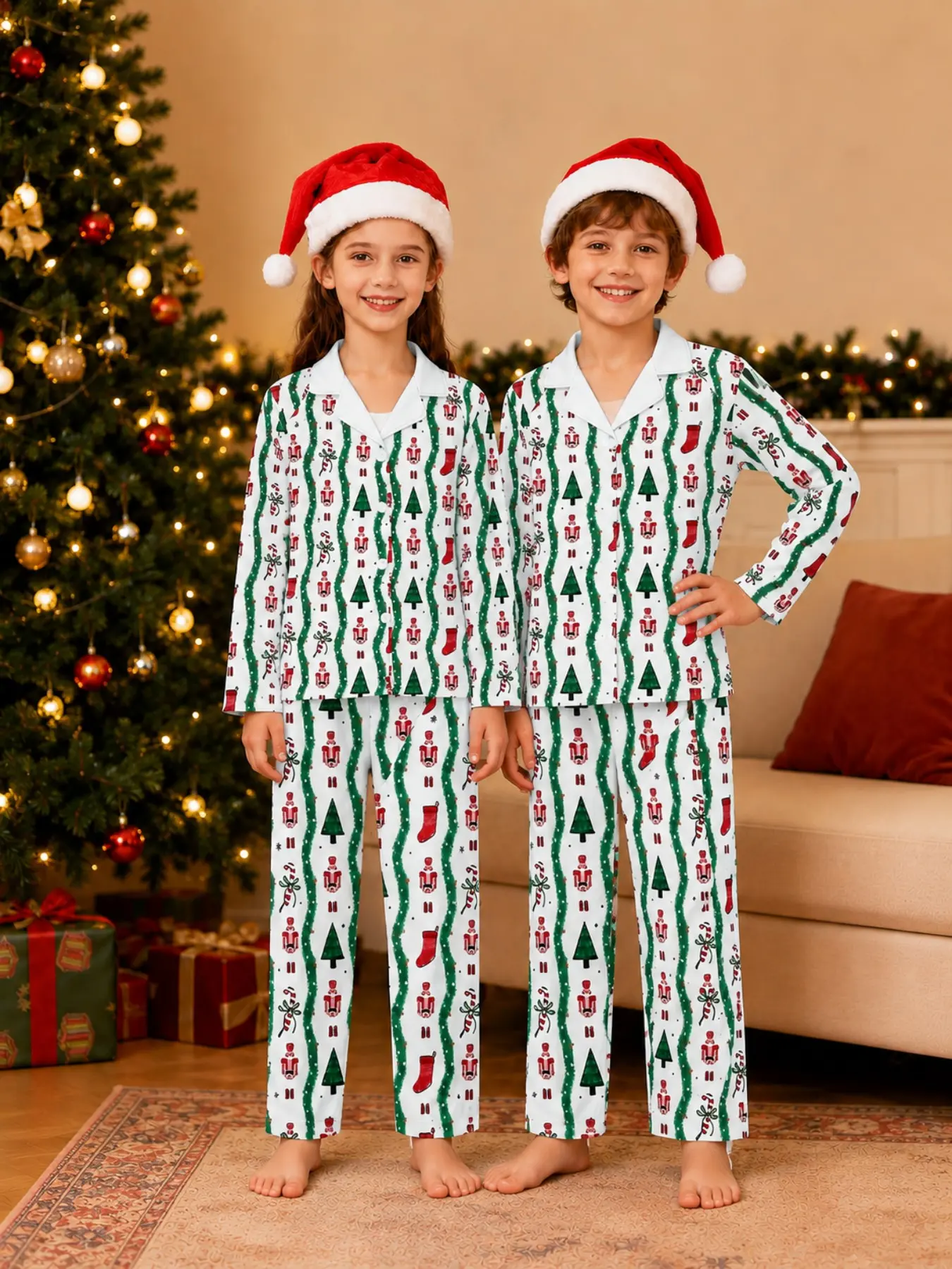 Nutcracker Christmas Pajama Set, Loose-Fit All-Over Print, Soft Fabric, Perfect for Home & Gifts, Ages 1-14