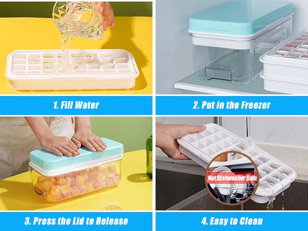 Flycity Stackable Ice Cube Tray Set with Lid and Bin – 64/96 Cubes,BPA Free,Easy-Release Ice Molds for Freezer,Includes Scoop Containers Utensils