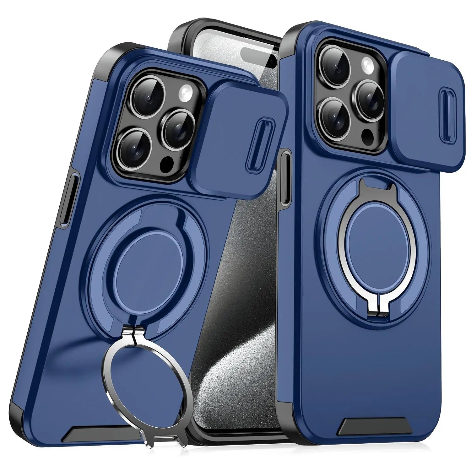 Heavy Duty Shockproof Polycarbonate Smartphone Cover - 360 Rotation Metal Magnetic Ring Multi-Function Stand, Customized Creative Case for iPhone 11/12/13/14/15/16 Pro Max & 14/15/16 Plus, Mobile Phone Accessories