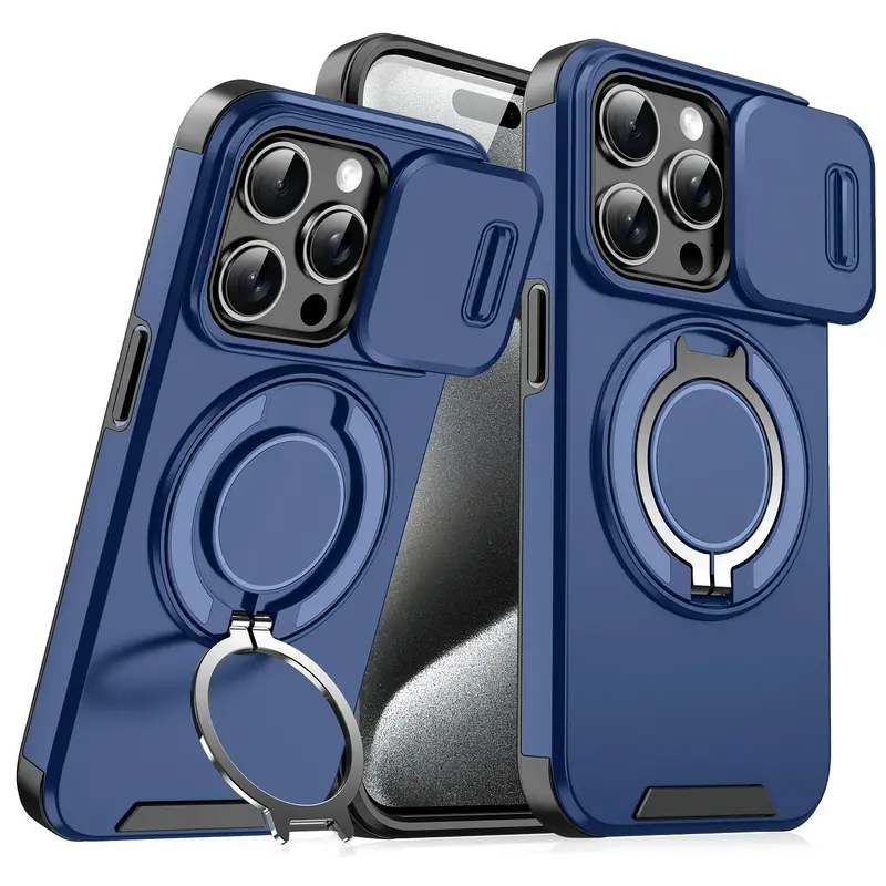 Heavy Duty Shockproof Polycarbonate Smartphone Casing - 360-Rotation Metal Magnetic Ring Multi-Function Stand, Personalized Creative Protector for iPhone 11/12/13/14/15/16 Pro Max & 14/15/16 Plus, Cellphone Accessory