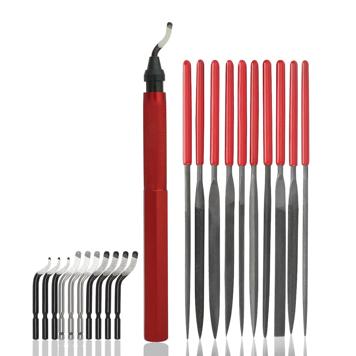Deburring Tool Kit,10Pcs Needle File,Handle Deburring Tool for Resin 3D Aluminum Pipes Hole with 10pc Multiuse Blades Removing Burr