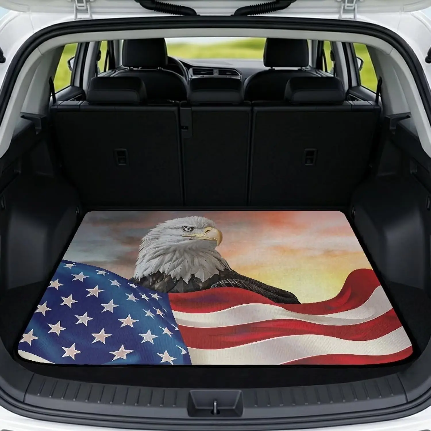 Eagle & American Flag Universal Car Trunk Mat (29in x 39in) - All Weather Cargo Liner, Scratchproof Car Interior Accessory for Truck/SUV/Van, Easy Install, Protects Floor