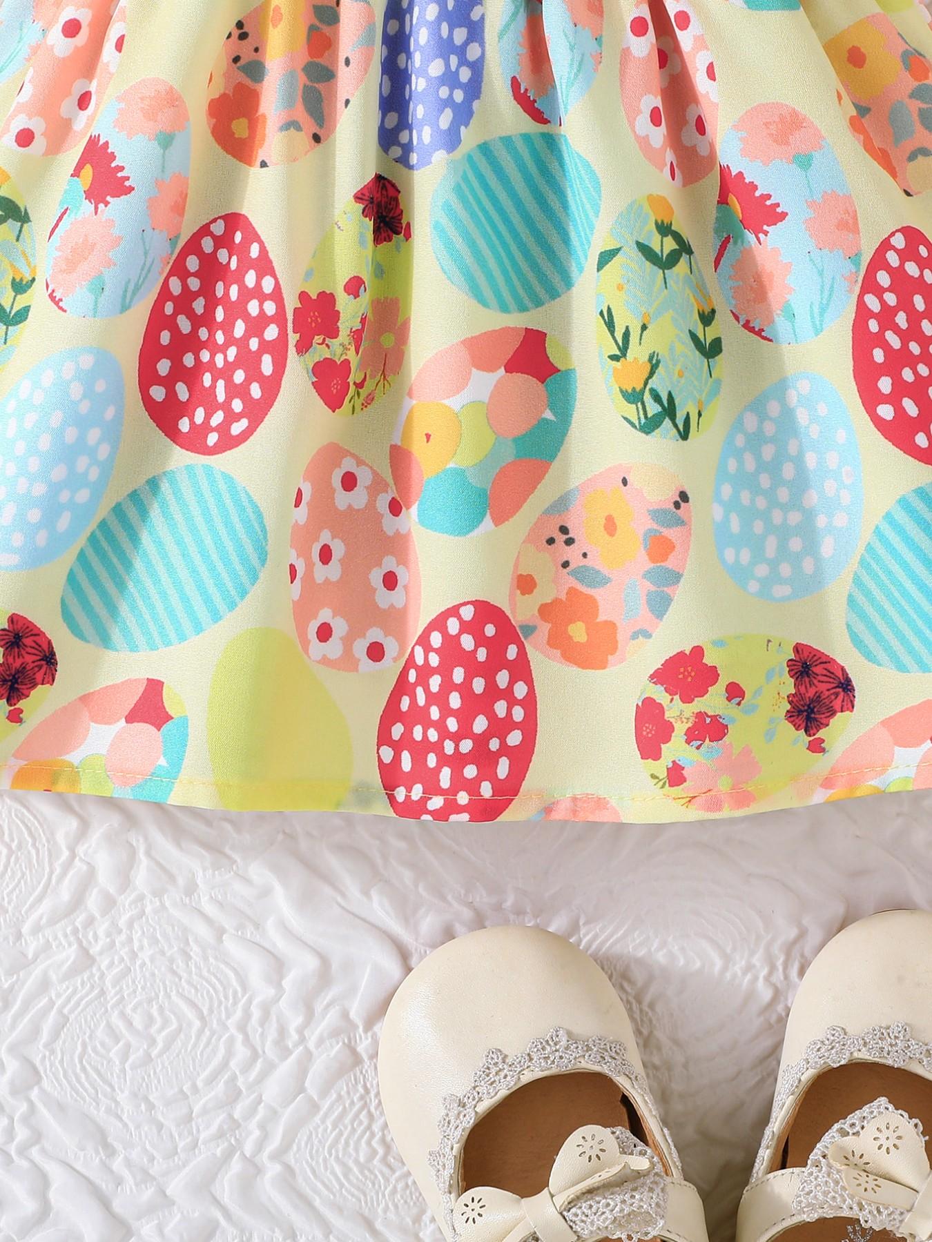 Super Cute Easter Dress for Baby Girls 🌸 Ruffled Sleeve Toddler Outfit with Bunny & Egg Prints | Adorable Summer Baby Clothes Exclusively for Little Princesses