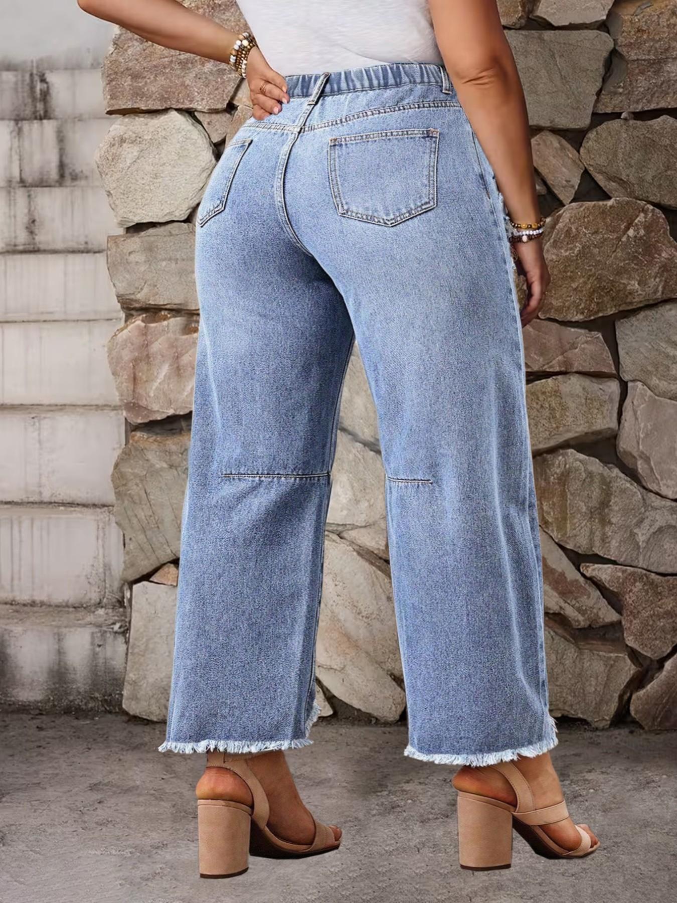 Plus Size Women's Ripped Washed Denim Jeans, Loose Fit Casual Daily Wear, Comfortable and Stylish, Perfect for Everyday Use, Pocket