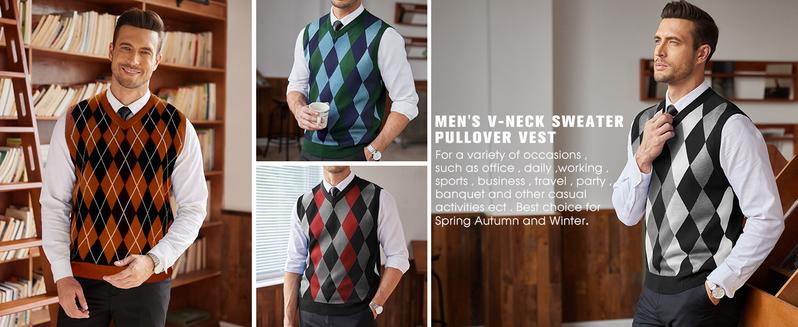 COOFANDY Men's Sleeveless V Neck Pullover Sweater Slim Fit Casual Argyle Sweater Vest