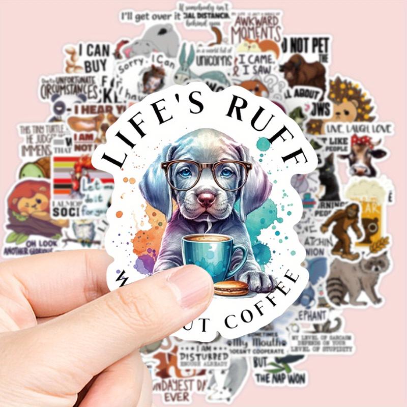 50 Humorous Animal Stickers with Funny Quotes and Expressions, Waterproof Coating, Sticker Decals, Perfect for Laptops, Phones, Cars, Party Gifts