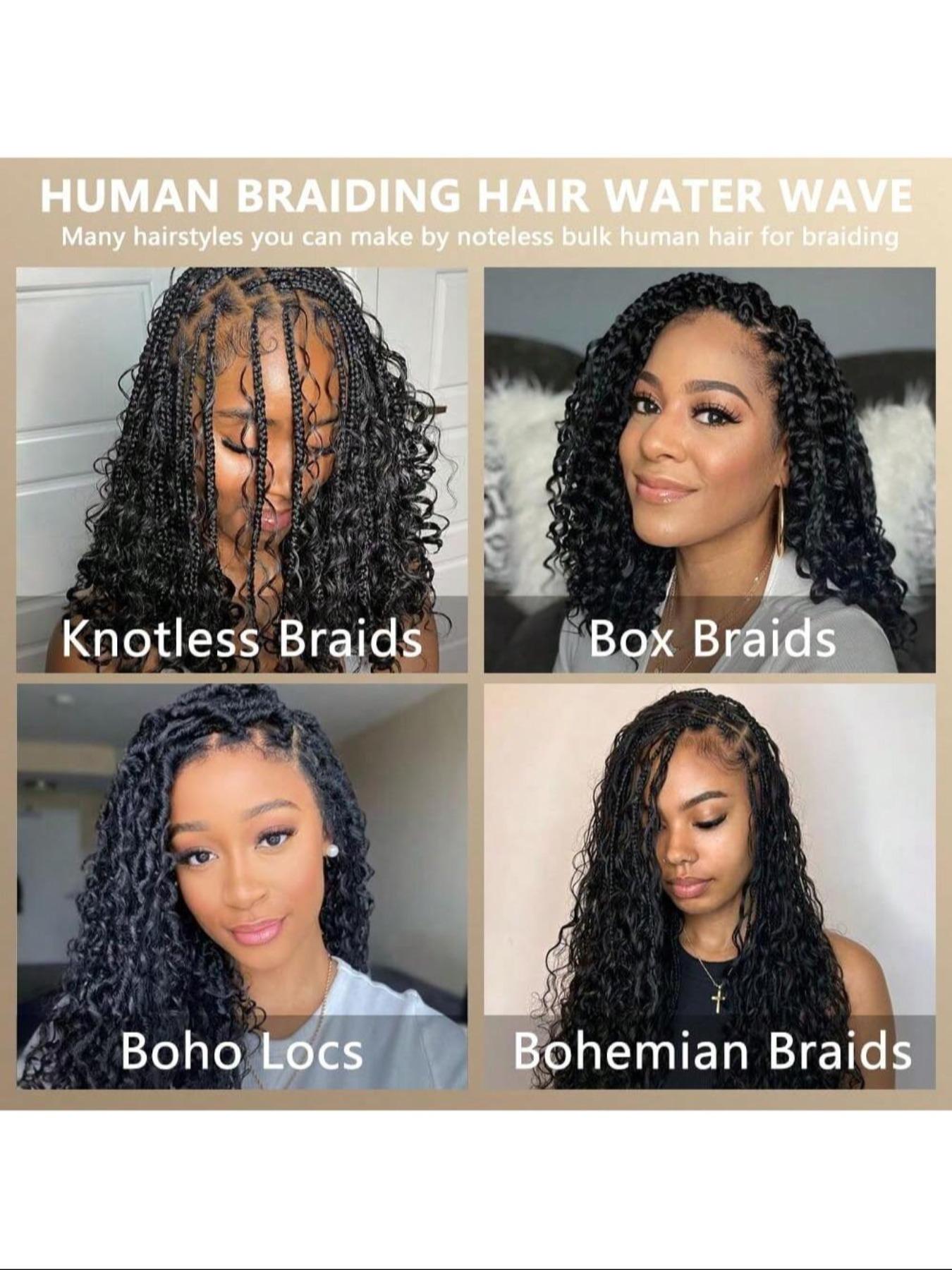 16 Inch Water Wave Human Hair Extensions 100g 4 Bundles Boho Braids Human Braiding Hair 100g Water Wave Bulk Human Hair for  main image 4
