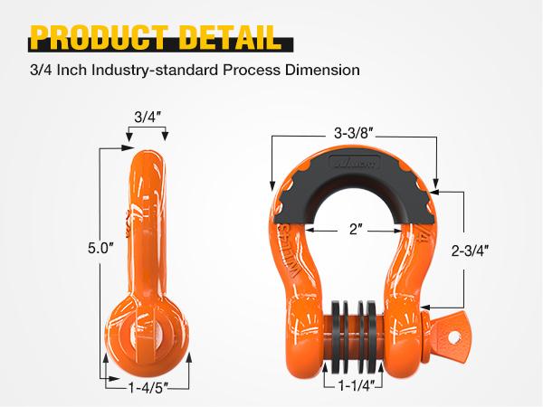 Nilight 2 Pack 3/4" D-Ring Shackle 4.75 Ton (9500 Lbs) Capacity with 7/8" Pin Heavy Duty Off Road Recovery Shackle with Isolators & Washer Kit for Jeep Truck Vehicle, Orange Parts Hardware Vibration Dampening Tow Strap Hooks  dealsforyoudays