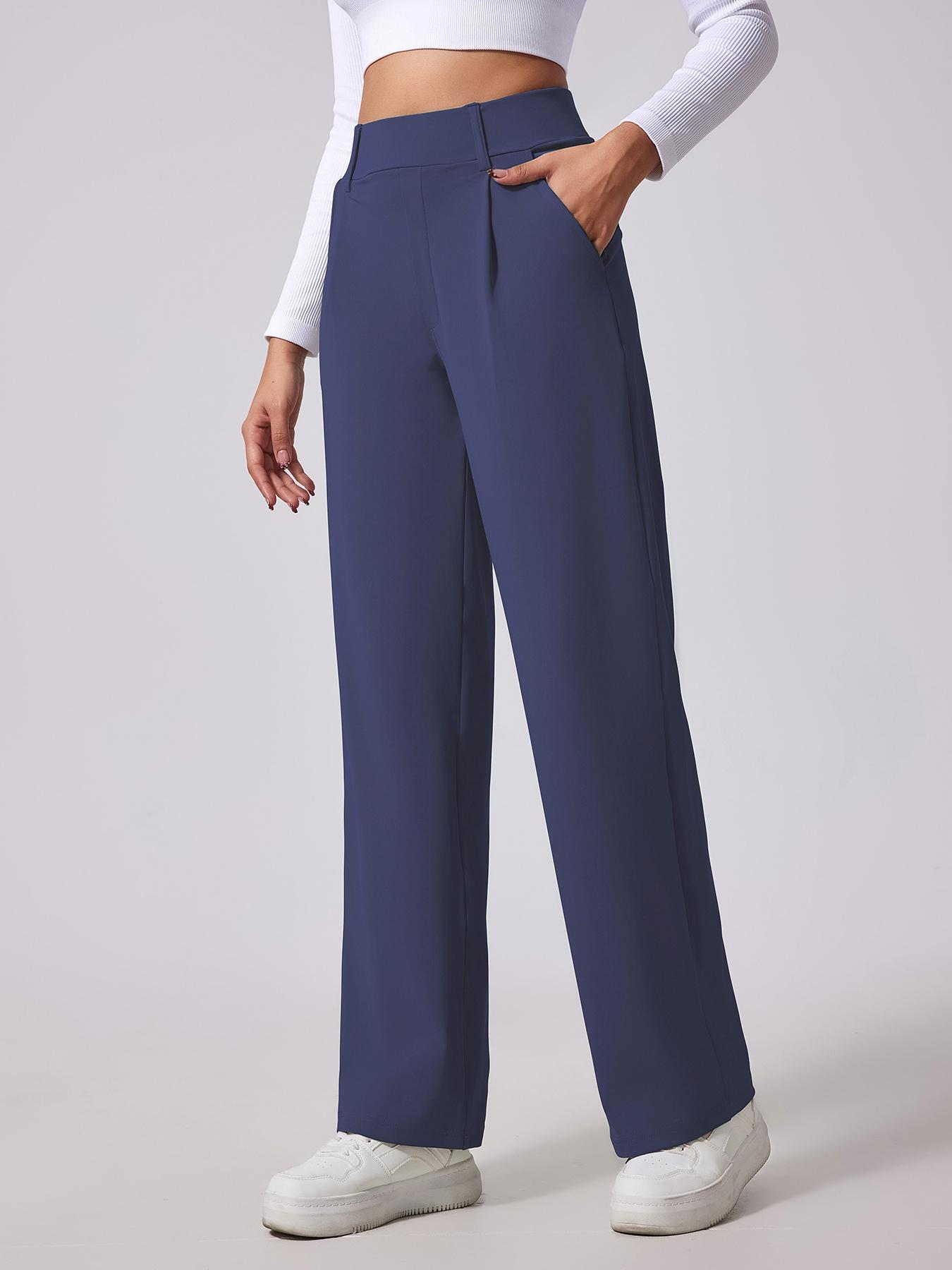 Women's Solid High Waist Trousers, Casual Comfy Trousers for Work Office Business, Ladies Bottoms for All Seasons, Casual Loose Pants