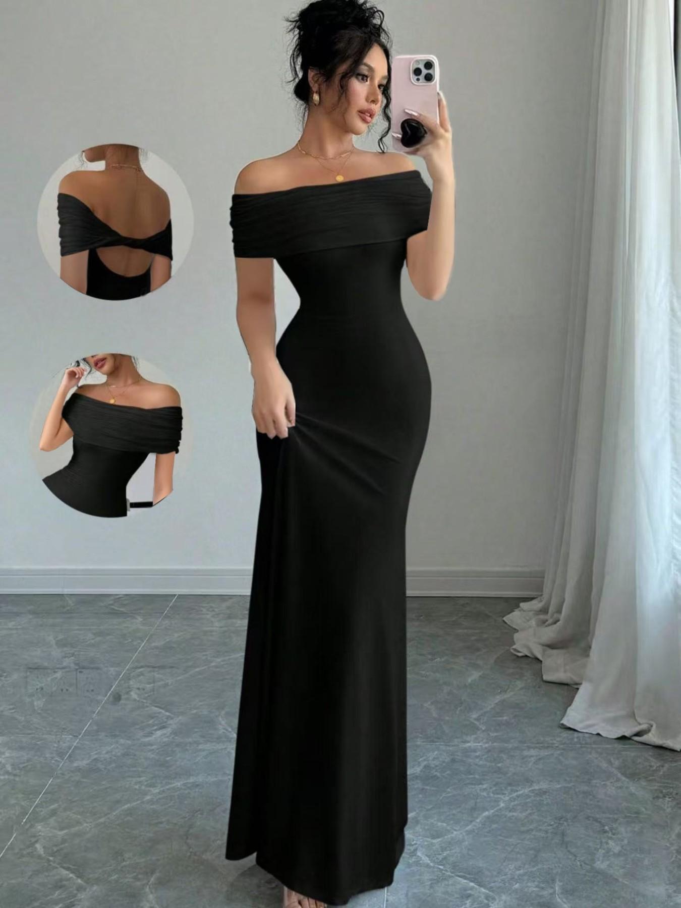 Summer Sleeveless One-Shoulder Dress, Fashion Slim Fit Elegant Lady Sexy Bodycon Dress, Women's Stylish Summer Clothing