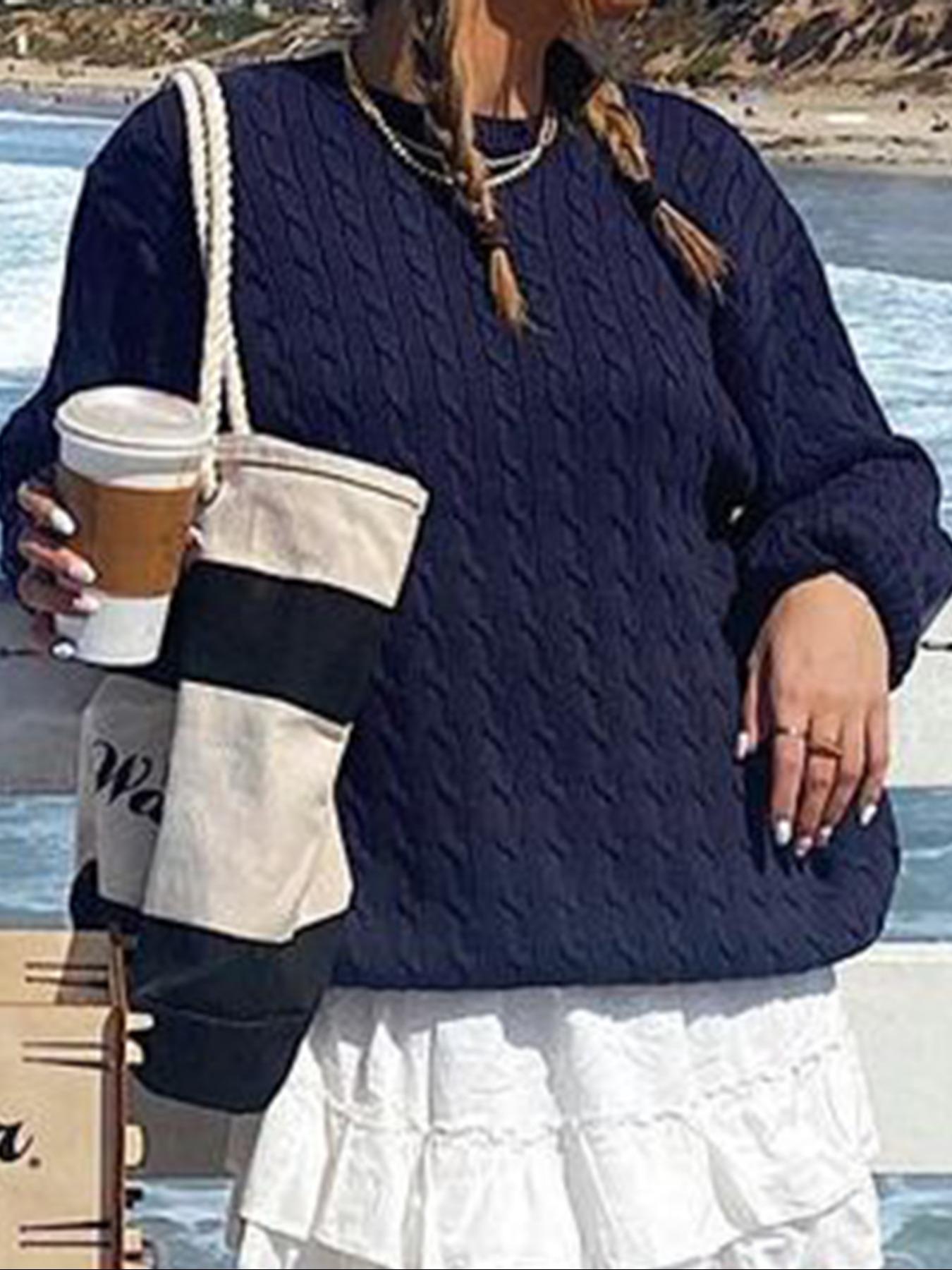 Women's Casual Round Neck Sweater, Plain Color Fitted Knitwear for Fall Season, Daily Commuting Style, Comfortable & Stylish Design