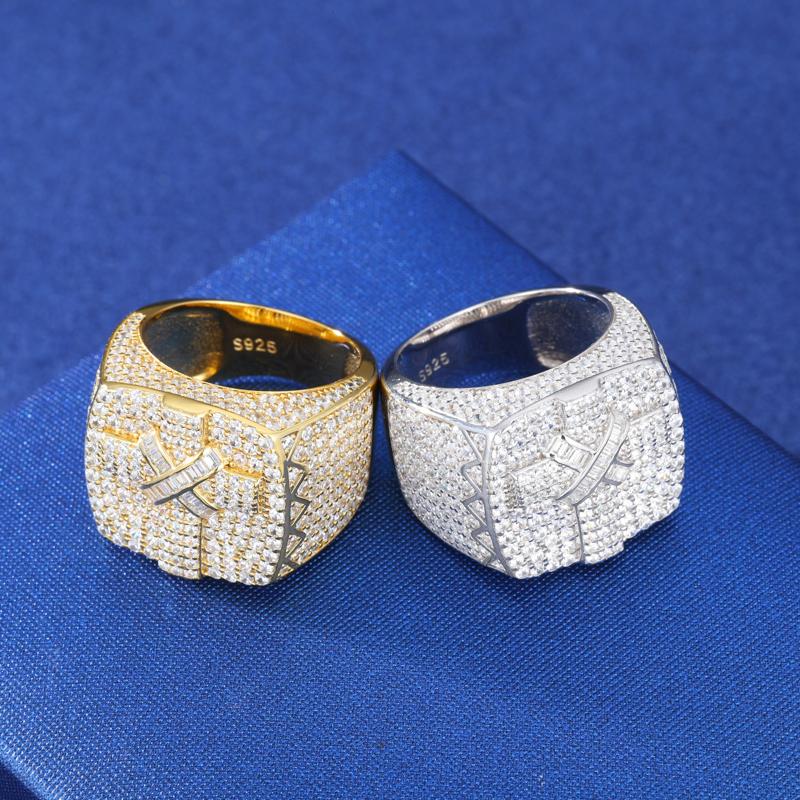 【#R422 】UCCIYO 18K Gold-Plated Cross Ring with Lab-Grown Moissanite S925 Sterling Silver  Moissanite Ring for Women Men Hip Hop Jewelry Gift