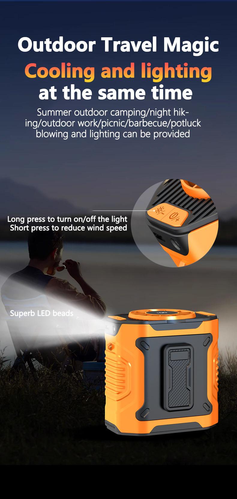 [Spring Deals] Coucur 2026 New Personal Portable Fan USB Rechargeable Waist Fan with Clip & Power Bank 4000mAh Battery 100 Wind Speeds Cooling Fan with LED Light for Outdoor Travel Camping Back to School Father's Day Gift