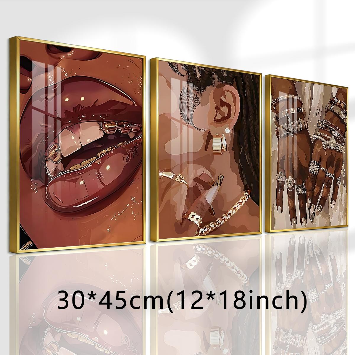 3 Counts Aluminum Alloy Framed Painting, Stylish Woman Jewelry And Gold Accessories Art Posters, Home Decoration For Living Room, Bedroom, Office, Restaurant, Hallway Wall Decor, Odorless Print Artwork, Luxury Perfect Gift For Friends And Family
