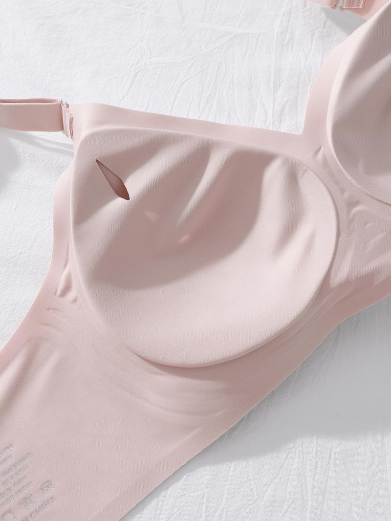 Women's Plain Wireless Jelly Bra, Comfortable Lining Removable Pads Fitted Design, Medium Support All-Season Wear
