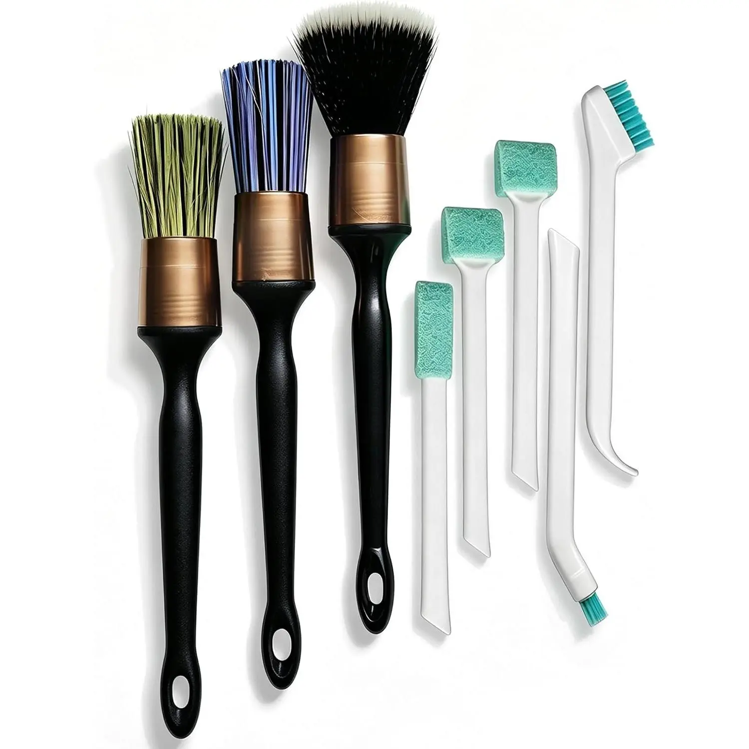 8 count  Detailing Brush Set,  Bristles Soft Detail Brushes,  | Boars Hair & Ultra Soft Auto Detailing Brush, No Scratch for Leather Dashboard, 5 Crevice Tools  AC Outlet, Wet Dry Use