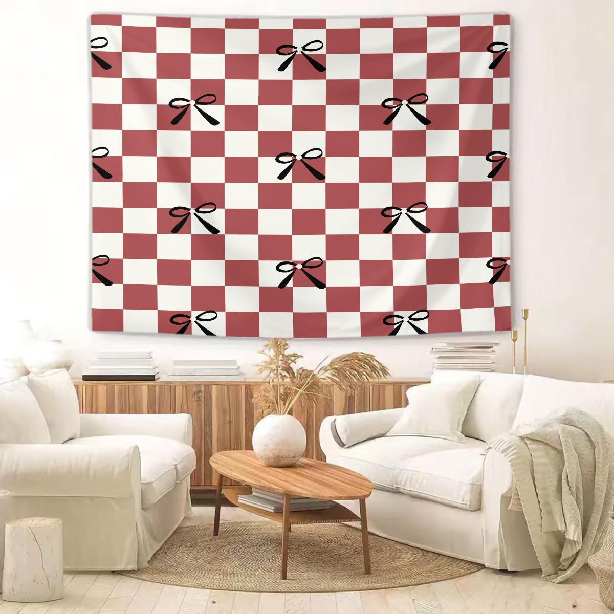 Bow Print Wall Tapestry, Minimalist Bedroom Wall Decor with Heart Accents, Aesthetic Gift for Girls